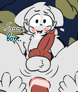 anthro balls bed bodily_fluids breath cum cum_inside duo ejaculation erection fingers first_person_view fluffy from_front_position furniture genital_fluids genitals knot knotted_penis lying male male/male on_back panting penis sex shy throbbing throbbing_balls gokkin boy_kisser_(meme) canid canine mammal hi_res meme