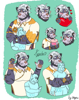 angry anthro beard beverage black_beard black_facial_hair black_striped_fur black_stripes blush claws clenched_teeth clock clothed clothed_anthro clothed_male clothing container cross-popping_vein cup drinking exclamation_point eyes_closed facial_hair front_view fully_clothed fully_clothed_anthro fully_clothed_male fur gold_(metal) gold_jewelry golden_claws green_background hair halo handpaw happy heart_symbol hug jewelry looking_aside looking_at_another love male mouth_closed open_mouth pawpads paws purple_body purple_fur robe short_hair simple_background snout solo sticker_pack stripes surprised teeth teeth_showing tongue tongue_out triangle_nose watch white_hair yellow_claws yellow_facial_markings osbytree kygehn felid mammal pantherine tiger absurd_res expression_sheet flat_colors hi_res