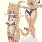 anthro back-tie_bikini bikini black_bikini black_clothing black_swimwear blush breasts brown_body brown_fur butt chest_tuft clothing emanata eyelashes feet female fur hair heart_symbol hip_tuft inner_ear_fluff kemono pawpads question_mark red_eyes side_boob solo swimwear tan_body tan_fur tuft two-piece_swimsuit seuppi cheetah felid feline mammal 2024