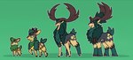 ambiguous_gender anthro antlers brown_body evolutionary_family female fur green_body green_fur group horn male gharug nintendo pokemon pokemon_reloaded ceriden_(pokemon) galocero iriden pokemon_(species)