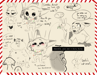 anthro blush clothed clothing dialogue eating female fully_clothed fur group holding_object interrobang male open_mouth speech_bubble text thought_bubble young young_anthro qalcove disney zootopia benjamin_clawhauser judy_hopps nick_wilde canid canine cheetah felid feline fox lagomorph leporid mammal rabbit red_fox true_fox 2020 absurd_res english_text hi_res sketch_page