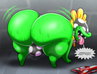 alternate_color anthro big_butt black_clothing black_thong black_underwear breath bulge butt changing_color clothed clothed_male clothing detailed_bulge dialogue huge_butt inside leaf leaf_arms male motion_lines panties panties_on_floor panting plant polka_dot_panties presenting presenting_hindquarters red_clothing red_panties red_underwear shaking_butt solo text thick_thighs thong tongue tongue_out underwear tepigfan101 mario_bros nintendo petey_piranha elemental_creature flora_fauna piranha_plant 2025 absurd_res digital_media_(artwork) hi_res