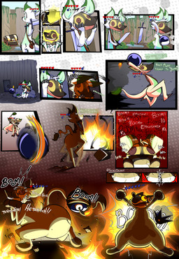 ambiguous_gender anthro bomb debris explosion explosives gameplay_mechanics heart_container heart_container_(tloz) heart_symbol insane intelligence_loss mask melee_weapon onomatopoeia ruins running snickering solo sound_effects species_transformation stats sword text throwing transformation transformation_sequence video_game_reference weapon wearing_mask yeenskunk nintendo the_legend_of_zelda tuli_(metrohunter) mammal murid murine rat real_bombchu rodent absurd_res comic hi_res sequence