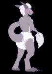 anthro blush claws clean_diaper clothed clothing diaper digitigrade looking_at_viewer simple_background smile solo tail transparent_background wearing_diaper dracky sergal alpha_channel hi_res