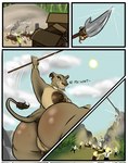 anthro big_breasts big_butt bodily_fluids bracelet breasts brown_nipples butt cloud death dialogue female genital_fluids genitals gold_(metal) gold_bracelet gold_jewelry group huge_breasts huge_butt jewelry looking_at_another looking_down macro mature_anthro mature_female melee_weapon nipples polearm pubes pussy size_difference sky spear sun text vaginal_fluids vehicle wagon weapon bredlaybagordh disney the_lion_king zira_(the_lion_king) comic english_text hi_res