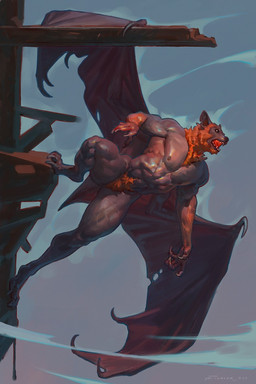 5_fingers abs anthro brown_body claws crotch_tuft finger_claws fingers fur hanging_by_limb male membrane_(anatomy) membranous_wings muscular muscular_anthro muscular_male neck_tuft nipples notched_ear nude_anthro nude_male open_mouth orange_body orange_fur pecs pointy_ears prick_ears solo suspension teeth thick_thighs toe_claws tuft vein veiny_muscles wing_claws wings taran_fiddler weretober bat flying_fox mammal megabat 2025 digital_media_(artwork) hi_res signature