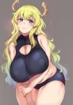 big_breasts blonde_hair blush breasts clothing curvy_figure female hair heart_symbol hi_res horn horned_humanoid huge_breasts humanoid long_hair miss_kobayashi's_dragon_maid moisture_(chichi) nipple_outline not_furry panties quetzalcoatl_(dragon_maid) slightly_chubby solo underwear voluptuous wide_hips