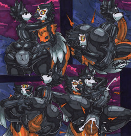 4_fingers 69_position abstract_background anal anal_penetration anthro anus backsack balls beak big_anus big_butt big_penis black_body black_eyes black_eyeshadow black_feathers black_fur black_lipstick blue_eyes bodily_fluids bottom_heavy bubble_butt butt butt_grab butt_squish carrying_another carrying_partner carrying_position claws cum cum_in_ass cum_inside cumshot duo ejaculation erection eyelashes eyeshadow feathered_arms feathers fellatio femboy finger_claws fingers fur genital_fluids genitals hand_on_butt handjob heart_eyes heart_symbol huge_butt huge_hips huge_thighs lipstick makeup male male/male motion_lines multicolored_body multicolored_feathers open_mouth open_smile oral oral_penetration orange_body orange_feathers outside penetration penile penile_penetration penis penis_in_ass rimming sex smile snout spread_anus spread_butt spreading squish sweat sweatdrop text thick_thighs white_body white_feathers wide_hipped_anthro wide_hipped_male wide_hips yellow_sclera parasitedeath cedric_nightshade_(furchev) wolf_(parasitedeath) avian bird canid canine canis corvid corvus_(genus) crow mammal oscine passerine wolf 2025 artist_name comic graphite_(artwork) hi_res marker_(artwork) traditional_media_(artwork) watermark