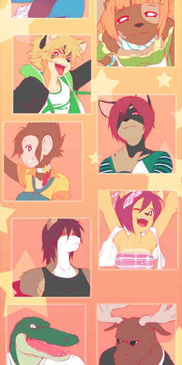 abstract_background anthro antlers black_hair blonde_hair brown_body brown_fur clothing eyewear female fur glasses hair happy horn jacket looking_at_viewer male one_eye_closed orange_body orange_fur red_hair short_hair simple_background smile smirk solo star suit sunglasses tongue topwear wink powfooo dexter_(powfooo) melody_(powfooo) tay_(powfooo) alligator alligatorid canid canine canis chihuahua crocodilian deer domestic_dog felid fox haplorhine lagomorph leporid lion mammal monkey moose new_world_deer pantherine primate procyonid rabbit raccoon reptile scalie tiger toy_dog wolf 2010 digital_media_(artwork) hi_res multiple_images