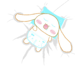 ambiguous_gender bedding bedding_background bodily_fluids clean_diaper clothed clothing diaper diaper_only drooling eyes_closed feral open_mouth pattern_diaper print_diaper saliva sleeping smile solo topless wearing_diaper wetness_indicator white_body billytheshinx cinnamoroll sanrio cinnamon_(cinnamoroll) canid canine canis domestic_dog mammal 1:1 hi_res