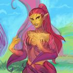 female hair looking_at_viewer not_furry nude plant smile solo standing teeth melamoryblack guild_wars elemental_creature flora_fauna humanoid sylvari 1:1 digital_media_(artwork) digital_painting_(artwork) hi_res