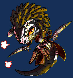angry anthro bodypaint chibi clothing dagger dark_body face_paint feather_hair feathers female glaring_at_viewer legwear melee_weapon orange_eyes pseudo_hair scales simple_background solo thigh_highs transparent_background ventral_scales weapon henyoki microsoft the_elder_scrolls situth_(varlastreak) argonian scalie alpha_channel