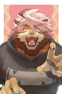 5_fingers black_clothing black_hoodie black_pawpads black_topwear claws clothed clothing eyebrows fingers hair hoodie humanoid_hands pawpads pink_hair thick_eyebrows topwear biri vtuber trad_mon_mon felid mammal pantherine tiger 2025 colored hi_res