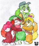 ambiguous_gender anthro biped clothing female fur graph_paper green_body green_eyes green_fur group hat headgear headwear male red_body red_eyes red_fur rope side_view standing tail yellow_body yellow_eyes yellow_fur valery91thunder disney fluppy_dogs bink dink_(fluppy_dogs) ozzie canid canine canis domestic_dog mammal crayon_(artwork) full-length_portrait mixed_media pen_(artwork) portrait traditional_media_(artwork)