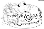 abdominal_bulge after_vore anthro belly big_belly breasts female female_pred group overweight simple_background vore white_background fidchellvore reptile scalie snake 2016 monochrome