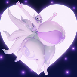 9_tails anthro big_breasts big_butt bikini breasts butt clothing female fur fur_markings hair heart_symbol huge_breasts huge_butt hyper hyper_breasts hyper_butt jumping looking_at_viewer markings multi_tail pawpads purple_eyes purple_hair simple_background smile smiling_at_viewer solo swimwear tail thick_thighs two-piece_swimsuit white_body darkdraketom lokutofox canid canine fox mammal 1:1 3d_(artwork) blender_(artwork) digital_media_(artwork) hi_res