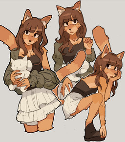 anthro bangs black_eyes bottomwear brown_hair clothed clothed_anthro clothed_female clothing crouching female fluffy fluffy_tail fully_clothed fully_clothed_anthro fully_clothed_female fur hair long_tail looking_at_viewer orange_body orange_fur shirt skirt solo tail tank_top topwear hhonchkrow234 domestic_cat felid feline felis mammal absurd_res hi_res