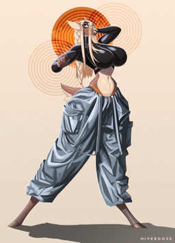 anthro belly big_breasts blonde_hair bottomwear braided_hair breasts brown_body brown_fur clothing countershade_belly countershading female fingers fur green_eyes hair hair_over_eye hand_behind_head high_collar hooved_fingers hooves long_sleeve_shirt midriff navel orange_clothing orange_panties orange_underwear oversized_bottomwear oversized_clothing oversized_pants panties pants panty_peek platinum_blonde pockets scut_tail short_tail simple_background smile smiling_at_viewer solo standing tail thong_straps tight_clothing tight_topwear topwear underwear white_body white_fur hiverdose sahra_(hiverdose) deer mammal digital_media_(artwork) full-length_portrait hi_res portrait