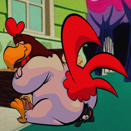 anthro beak big_butt butt duo facesitting feathers genitals looking_at_another looking_back looking_back_at_another male male/male nose_to_anus penis red_body red_feathers sitting_on_another smile solo_focus white_body white_feathers joesanchez looney_tunes warner_brothers foghorn_leghorn gunner_rotthbauer avian bird canid canine canis chicken domestic_dog galliform mammal mastiff molosser phasianid rottweiler 1:1 absurd_res digital_media_(artwork) hi_res