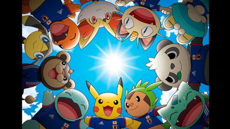 ambiguous_gender black_bars blue_body blue_skin cloud fur group japan leaf orange_body orange_skin outside sky smile starter_trio sun yellow_body yellow_fur arcade_sushi adidas inazuma_eleven_(series) nintendo pokemon amphibian bear bulbasaur canid canine charmander chespin felid fennekin froakie generation_1_pokemon generation_6_pokemon helioptile litleo lizard mammal meowth pancham pikachu pokemon_(species) reptile rodent scalie squirtle pillarbox