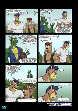 5_fingers angry anthro athletic bag blue_hair brown_body brown_hair clothing dialogue ellipsis fingers front_view gesture green_body green_eyes greeting group hair hand_on_shoulder horn male muscular onomatopoeia page_number patting pecs profanity red_eyes satchel shirt shocked sound_effects speech_bubble staff text throwing_object tight_clothing tight_shirt tight_topwear topwear trio vest white_hair wide_eyed yelling_at_another yellow_sclera vju79 mythology bob_(vju79) cobby_(vju79) zudrec_(vju79) canid canine canis cougar dragon felid feline mammal mythological_creature mythological_scalie scalie wingless_dragon wolf comic english_text hi_res url