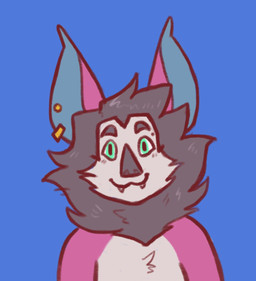 anthro blue_background blue_inner_ear chest_tuft closed_smile ear_piercing ear_ring ear_stud fangs fur green_body green_eyes grey_hair grey_nose hair looking_at_viewer male mouth_closed nude piercing pink_body ring_piercing simple_background smile solo teeth tuft unsigned white_body white_fur kiwyne nova_(kiwyne) bat mammal bust_portrait hi_res portrait