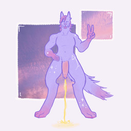 animal_genitalia animal_penis anthro big_penis bodily_fluids canine_genitalia canine_penis cloud digitigrade genital_fluids genitals gesture gradient_fur hand_gesture hand_on_hip male peeing penis photo_background simple_animation sunset tail tail_motion tailwag urine v_sign yearofthesnitch canid canine canis mammal wolf 1:1 animated animated_gif hi_res mixed_media photography_(artwork) short_playtime