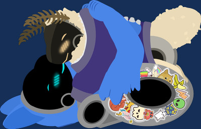 antennae_(anatomy) anthro arthropod_abdomen blush bottomless clothed clothing cuddling duo hoodie hoodie_only lying lying_on_another machine male male/male on_back oversized_clothing oversized_hoodie oversized_topwear size_difference topwear topwear_only tf2_demo_2004 mocha_(tf2_demo_2004) stickerboard_(tf2_demo_2004) arthropod hybrid insect lepidopteran moth protogen alpha_channel