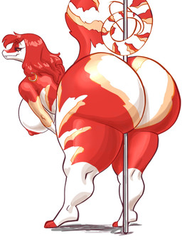 anthro bedroom_eyes bent_over big_breasts big_butt breasts butt curvy_figure fangs female fur heart_(marking) huge_breasts huge_butt jewelry looking_at_viewer looking_back markings multicolored_body multicolored_fur narrowed_eyes non-mammal_breasts pole presenting red_body seductive solo striped_body striped_fur stripes stripper_pole tail tan_body teeth thick_thighs voluptuous white_body wide_hips busty_kaito sydney_kelmetra_(toomuchgin) furred_scalie furred_snake reptile scalie snake 3:4 hi_res