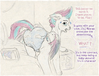 bed bodily_fluids clothed clothing dialogue diaper diaper_fetish female feral furniture hooves light_ring nervous offscreen_character recording_video solo sweat sweatdrop text wearing_diaper wings fillyfables hasbro mlp_g5 my_little_pony mythology zipp_storm_(mlp) equid equine mammal mythological_creature mythological_equine pegasus english_text hi_res