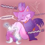 5_toes anthro barefoot clothed clothing feet female foot_fetish laugh one_eye_closed open_mouth purple_body soles text tickling toes dunce-leaf sega sonic_the_hedgehog_(series) blaze_the_cat domestic_cat felid feline felis mammal 1:1 hi_res