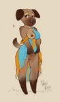 anthro breasts clothing dog_tail female genitals paws pussy simple_background smile solo tan_background torn_clothing mokusei_kaze animal_crossing nintendo bea_(animal_crossing) canid canine canis domestic_dog mammal