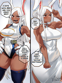 before_and_after big_breasts blush breasts clothing dark_body dark_skin dress ears_down eyelashes female female_humanoid gloves gradient_background hair hands_on_hips handwear leotard long_eyelashes long_hair looking_at_viewer muscular muscular_female muscular_humanoid open_mouth pivoted_ears red_eyes shy simple_background solo standing thick_thighs white_clothing white_dress white_gloves white_hair white_handwear white_leotard wide_hips vlizz my_hero_academia rumi_usagiyama animal_humanoid humanoid lagomorph lagomorph_humanoid leporid_humanoid mammal mammal_humanoid rabbit_humanoid absurd_res hi_res