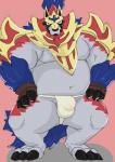 anthro anthrofied asian_clothing belly blush bulge clothing east_asian_clothing fundoshi japanese_clothing male moobs navel overweight overweight_anthro overweight_male pokemorph simple_background solo underwear araiguma_11 nintendo pokemon crowned_shield_zamazenta generation_8_pokemon legendary_pokemon mammal pokemon_(species) zamazenta 2019