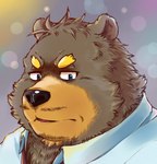 anthro biped black_body black_fur black_nose blue_eyes clothing fur kemono male shirt solo topwear furipon bear mammal 2023 hi_res portrait