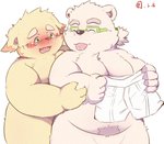 anthro blush bodily_fluids clothing duo eyewear fur glasses kemono male male/male overweight overweight_male tears underwear white_body white_fur lantu_(artist) lifewonders tokyo_afterschool_summoners cu_sith_(tas) leib_(tas) bear canid canine canis domestic_dog mammal polar_bear ursine 2021