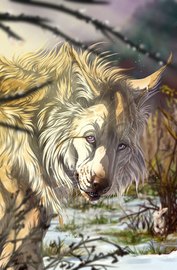 ambiguous_gender black_lips day detailed_background feral fur lips open_mouth outside purple_eyes solo teeth whiskers yellow_body yellow_fur wolfroad canid canine mammal 2015 absurd_res digital_media_(artwork) headshot_portrait hi_res portrait