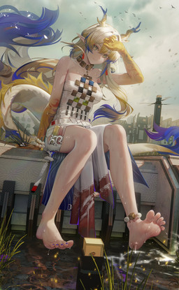 barefoot bodily_fluids breasts clothing detailed_background feet female grass hair horn humanoid_pointy_ears looking_at_viewer machine outside plant pointy_ears sitting smile solo sweat tail white_clothing binggong_asylum arknights hypergryph mythology studio_montagne shu_(arknights) animal_humanoid dragon dragon_humanoid humanoid mythological_creature mythological_scalie robot scalie 2024 absurd_res digital_media_(artwork) hi_res