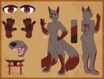 2_tails 4_toes 5_fingers anthro back_tattoo brown_body brown_fur feet fingers front_view fur gloves_(marking) grey_body grey_fur leg_markings male markings multi_tail rear_view red_eyes simple_background solo standing tail tan_background tattoo toes jakkewolf1 ember_the_kitsune canid canine fox mammal hi_res model_sheet