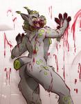 anthro blood bodily_fluids claws fur looking_at_viewer male open_mouth paws pose solo teeth tongue nicnak044 omericka felid feline lynx mammal digital_media_(artwork)