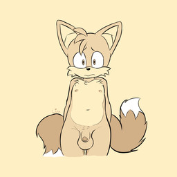 2_tails anthro balls embarrassed flaccid foreskin genitals glans male multi_tail navel nipples nude partially_retracted_foreskin penis small_penis solo tail unretracted_foreskin linn_hedge sega sonic_the_hedgehog_(series) miles_prower canid canine fox mammal 1:1 hi_res signature