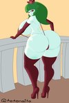 anthro big_breasts big_butt breasts butt clothing female footwear generation_7_pokemon gloves handwear hi_res high_heels huge_butt irina_(thebunallies) nintendo one-piece_swimsuit plant pokemon pokemon_(species) shoes sling_bikini solo swimwear totonaito tsareena