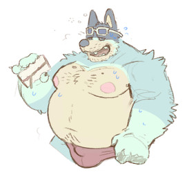 anthro beard belly big_belly blue_body blue_fur bodily_fluids body_hair bubble bulge chest_tuft clothing drunk drunk_bubble eyewear eyewear_on_head facial_hair fur happy_trail holding_object male moobs navel nipples open_mouth open_smile overweight overweight_anthro overweight_male smile solo speedo substance_intoxication sunglasses sunglasses_on_head sweat swimwear teeth tongue tuft yellow_body yellow_fur chocopaws2 bluey_(series) bandit_heeler australian_cattle_dog canid canine canis cattledog domestic_dog herding_dog mammal pastoral_dog 2023 digital_media_(artwork) hi_res