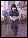 anthro big_breasts breasts container cup detailed_background female front_facing hair holding_container holding_cup holding_object kitchen looking_at_viewer navel nipples nude overweight overweight_anthro overweight_female plant_pot purple_eyes sink smile solo standing text niochem jun_(junthepanda) bear giant_panda mammal 2025 digital_media_(artwork) english_text hi_res