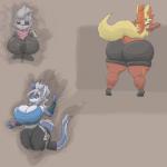 anthro big_butt blue_body blue_fur breast_squish breasts butt camel_toe cleavage clothed clothing crossgender eye_patch eyewear female fur furgonomics grey_body grey_fur hair huge_butt hyper hyper_butt leggings legwear looking_at_viewer nipple_outline open_mouth panties plump_camel_toe ponytail red_eyes scarf squish tail tail_clothing thick_thighs thigh_squish underwear wide_hips wraps wrist_wraps yellow_body yellow_fur nooxgard mythology nintendo pokemon star_fox crescera flayra wolf_o'donnell canid canine canis delphox dragon furred_dragon furred_scalie generation_6_pokemon mammal mythological_creature mythological_scalie pokemon_(species) scalie wolf 1:1 2020 hi_res