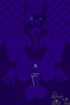 abdominal_bulge anal anal_penetration anatomically_correct animal_genitalia anthro balls big_balls big_butt big_penis black_penis blacklight blue_eyes blue_hair blue_penis bodily_fluids butt chastity_cage chastity_device dark_body dark_fur drooling duo erection eye_paint eyebrow_slit eyebrows folded full_nelson fur genital_fluids genitals gynomorph hair intersex intersex/male looking_at_viewer looking_pleasured makeup male mascara multicolored_body muscular muscular_anthro nude penetration penis precum precum_through_chastity_cage raised_tail red_hair running_makeup running_mascara saliva smile smiling_at_viewer smirk smirking_at_viewer tail tongue tongue_out yellow_eyes dragon_in_the_dark mythology damien_calypso kaisen_zeta(dragoninthedark) dragon felid mammal mythological_creature mythological_scalie pantherine scalie hi_res