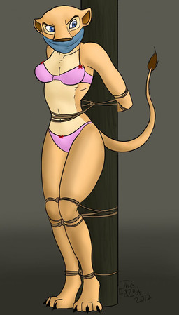 anthro anthrofied bound breasts captured clothed clothing damsel_in_distress female solo submissive submissive_female fazoob disney the_lion_king nala_(the_lion_king) felid lion mammal pantherine hi_res