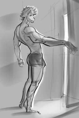 anthro appliance bottomwear bulge clothed clothing fridge hair horn kitchen_appliance looking_at_viewer male male_anthro midnight_snack muscular muscular_anthro muscular_male open_fridge shorts shorts_only solo topless topless_anthro topless_male purplebirdman hi_res monochrome