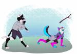 duo female fetch male male/female playing relationship seaweed_jay brickzero yozora canid canine canis domestic_cat felid feline felis mammal wolf absurd_res hi_res