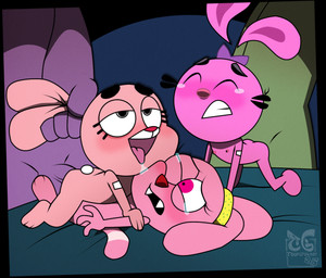 anthro blush bodily_fluids butt female forced fur group group_sex male male/female nipples nude open_mouth penetration pink_body pink_fur rape sex simple_background tail teeth threesome tongue young young_anthro toongrowner cartoon_network chowder_(series) the_amazing_world_of_gumball yin_yang_yo! anais_watterson panini_(chowder) yin_(yin_yang_yo!) lagomorph leporid mammal rabbit digital_media_(artwork)